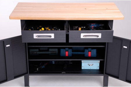 BLACKCOMB 2-Drawer Hardwood top Work & Storage Centre, Graphite