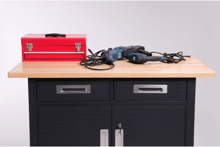 BLACKCOMB 2-Drawer Hardwood top Work & Storage Centre, Graphite